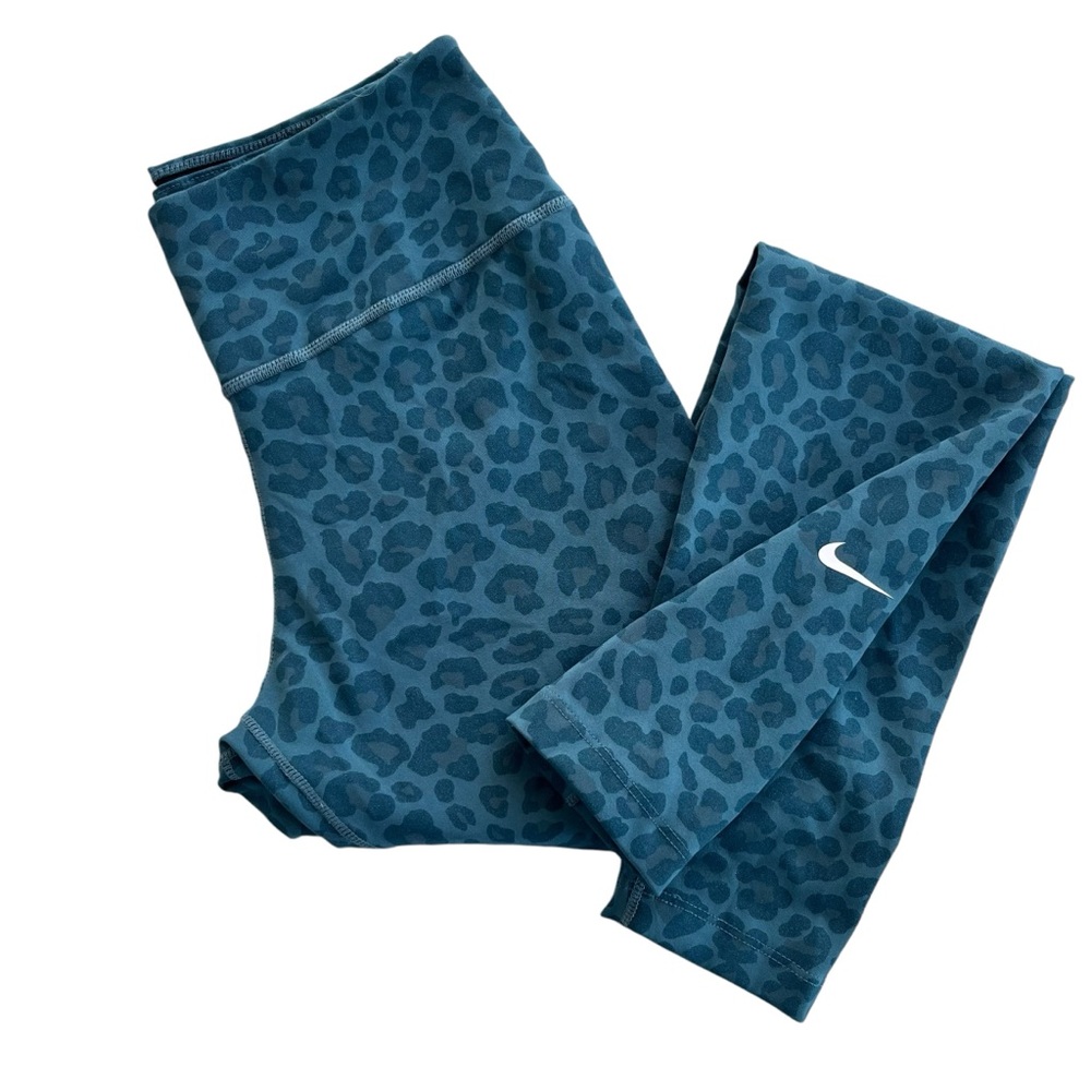 Nike Dri-FIT Womens XS Dark Teal Green Animal Print Midrise Glitter One Leggings